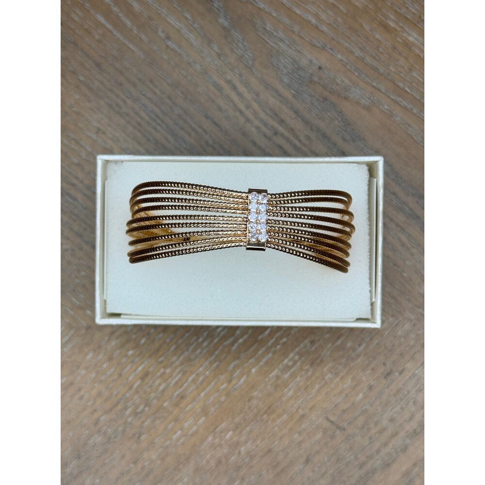 Anne Klein Gold Tone Multi Row Crystal Cuff Bracelet - Picture 3 of 4